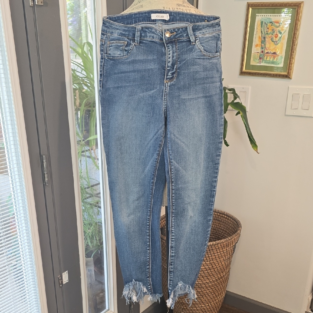 Cello Distressed Ankle Jeans in Blue